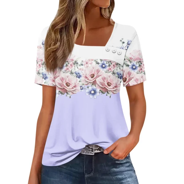 Women's Casual Printed Daily Short Sleeved Loose Fashion Round Neck T-Shirt - Image 28