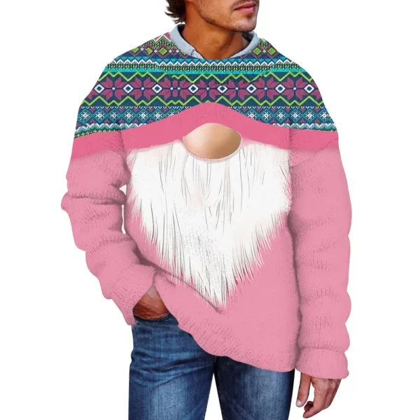Men's Christmas Print Faux Sweater, Crewneck Sweatshirt, Loose Long-sleeved Top - Image 23
