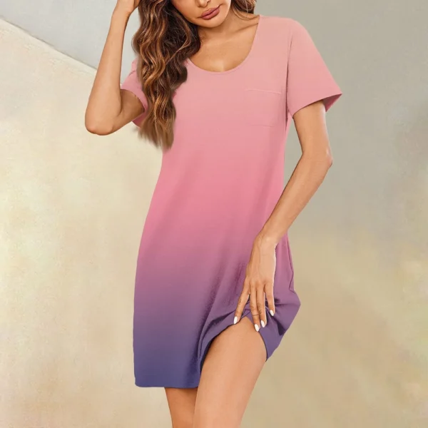 Womens Summer Dresses Short Sleeve Linen Casual T-Shirt Dresses Swing Beach - Image 36