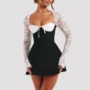 Women 's Elegant Lace Dress Lace Patchwork Long Sleeve Low Cut Dress Backless - Image 13