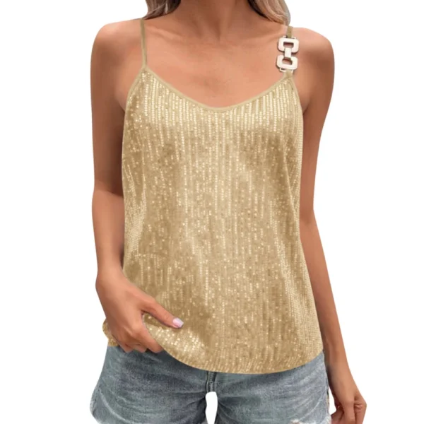 Women's Solid Color Sequined Sleeveless Suspender Top - Image 13