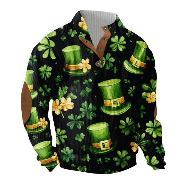 Knit Printed 3 Button - Corduroy Men's Standing Collar Pocket Sweatshirt - Image 14
