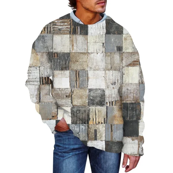 Men'S Printed Synthetic Sweater Round Neck Sportswear Loose Long Sleeved Top - Image 17