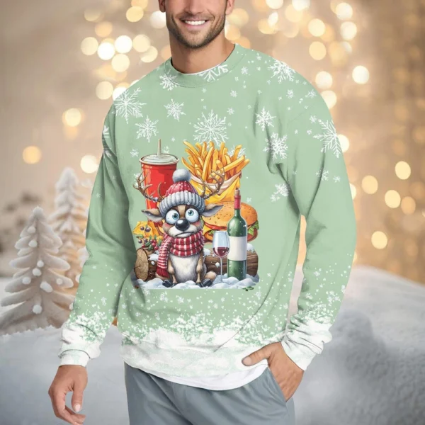 Men's Casual Fashion Comfortable Christmas Printed Round Neck Pullover - Image 16