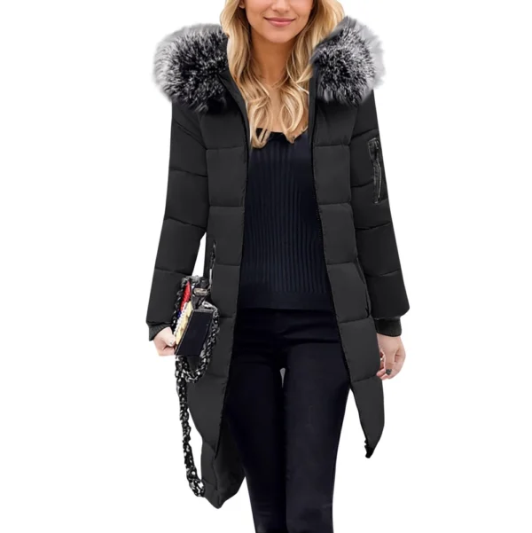Women's Casual Warm Versatile Large Collar Solid Color Thickened Cotton Coat - Image 4