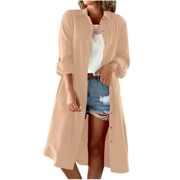 Women's Fashion Solid Color Loose Casual Comfort Lapel Long Button Coat - Image 20