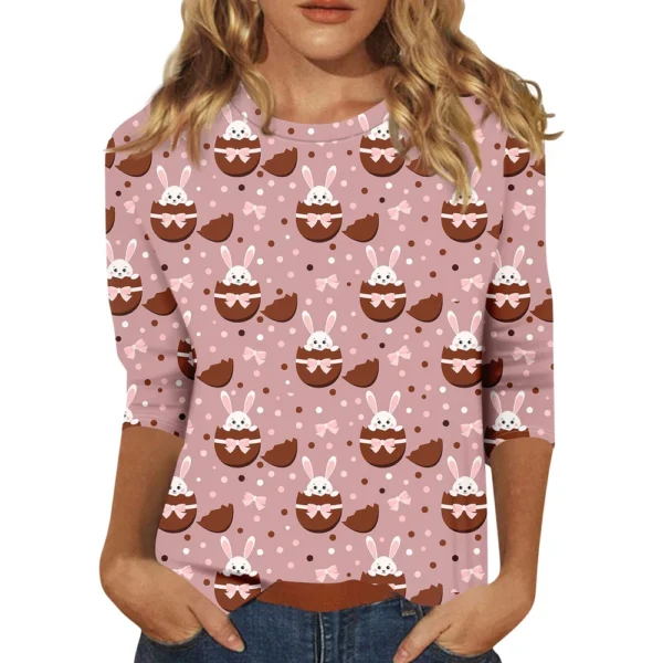 Women's Tops 3/4 Sleeve Casual Fashion Plus Size Basic Easter Printed Pullover - Image 26