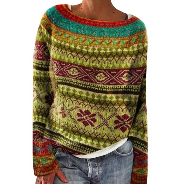 Women's Fashionable Casual Printed Round Neck Pullover Loose Long Sleeved - Image 8