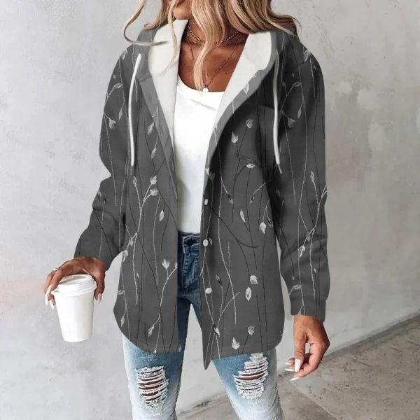 Hoodies For Women Winter Warm Sweatshirt Button Drawstring Hooded Print Jacket - Image 25