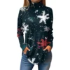 Women's Casual Pullover High Neck Christmas Long Sleeve Printed Fashion T-Shirt - Image 4