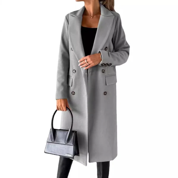 Women's long-sleeved lapel solid color slim-fit coat coat - Image 3