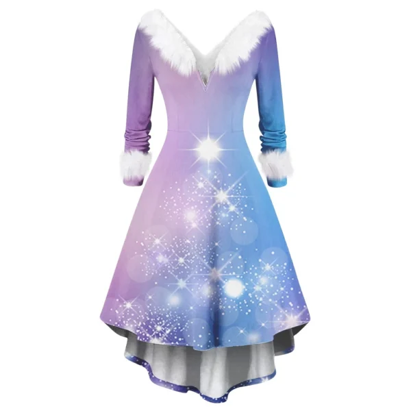 Women's Fashion V-neck Casual Fit Christmas Print Party Long Sleeve Dress - Image 26