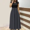 Women's Fashion Casual Loose Printed Round Neck Short Sleeve Long Dresses - Image 22