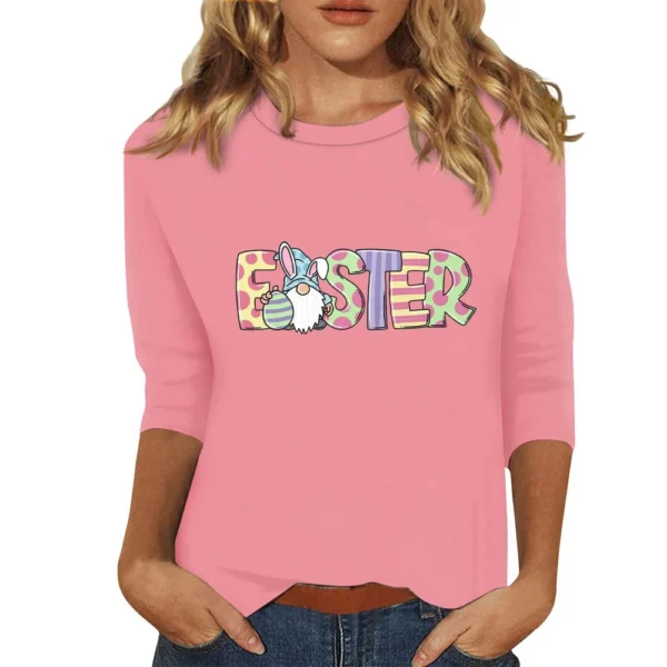 Women's Fashion Easter Casual 3/4 Sleeve Printed Basic Tops Plus Size Pullover - Image 26
