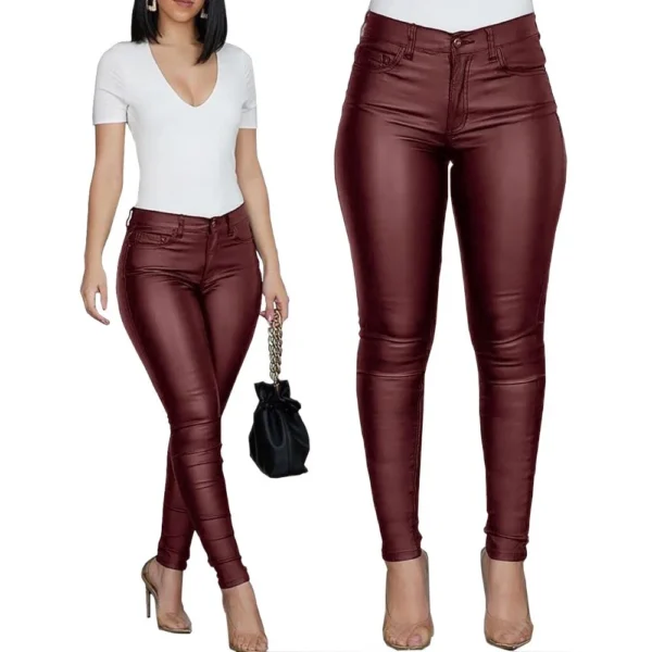 Solid color PU leather pants casual women's trousers - Image 8