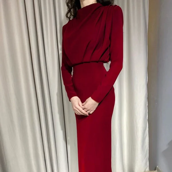 Fashion waist solid color long-sleeved dress - Image 15