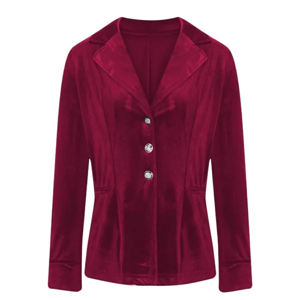 Women's Long Sleeved Lapel Solid Color Gold Velvet Loose Small Suit Jacket - Image 19