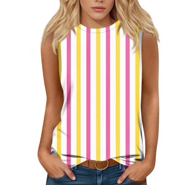 Women's Fashion Casual Easter Printed Round Neck Sleeveless T-Shirt Tops - Image 14